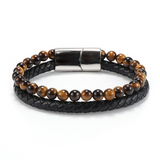 Pulseira de couro olho de tigre prata / 18,5 cm