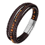 Pulseira de couro pérolas castanhas