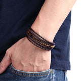 Pulseira de couro pérolas castanhas