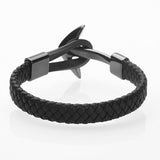 Pulseira de couro preta com âncora