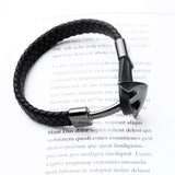 Pulseira de couro preta com âncora