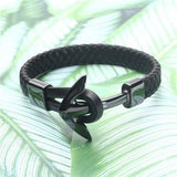 Pulseira de couro preta com âncora