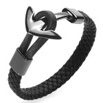 Pulseira de couro preta com âncora preto / xs - 16,5cm