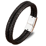 Pulseira de couro preta dupla