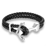 Pulseira de couro trançado com âncora