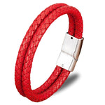 Pulseira de couro vermelho dupla