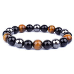 Pulseira de hematita e olho de tigre preto e castanho / 8 mm