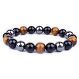 Pulseira de hematita e olho de tigre preto e castanho / 8 mm