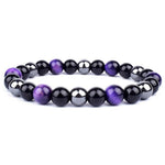 Pulseira de hematita natural preto e roxo / 8 mm
