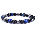 Pulseira de hematita preta e azul preto e azul / 8 mm