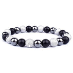 Pulseira de hematita preta e branca preto e branco / 8 mm