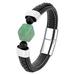 Pulseira de jade em couro preto e verde / 19 cm