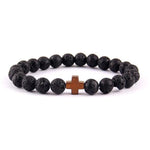 Pulseira de lava com cruz castanho