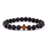 Pulseira de lava com cruz castanho