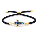Pulseira de luxo com cruz preto / dourado