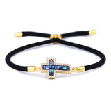 Pulseira de luxo com cruz preto / dourado