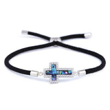 Pulseira de luxo com cruz preto / prateado