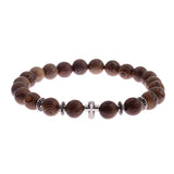 Pulseira de madeira com cruz cruz de prata
