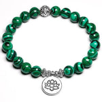 Pulseira de malaquita flor de lótus verde / 17 cm
