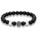 Pulseira de ónix e aço prata