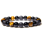 Pulseira de ónix e olho de tigre preto e castanho