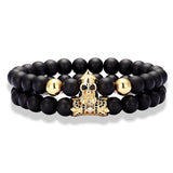 Pulseira de pérolas de ônix ouro