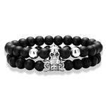 Pulseira de pérolas de ônix prata