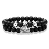 Pulseira de pérolas de ônix prata