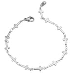 Pulseira feminina cruz em metal prata