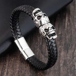 Pulseira gótica caveira caveira dupla / 19 cm