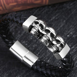 Pulseira gótica caveira caveira tripla / 19 cm