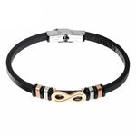 Pulseira infinito couro vegetal preto / 17 cm