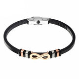 Pulseira infinito couro vegetal preto / 17 cm