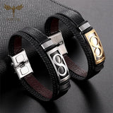 Pulseira infinito de couro e aço