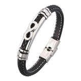 Pulseira infinito de couro sintético preto / 16,5 cm