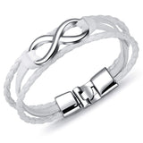 Pulseira infinito em couro entrançado branco