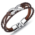 Pulseira infinito em couro entrançado castanho - prateado