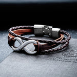 Pulseira infinito em couro entrançado