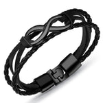 Pulseira infinito em couro entrançado preto