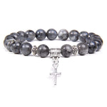 Pulseira labradorita com cruz cinzento / 17cm