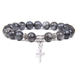 Pulseira labradorita com cruz cinzento / 17cm