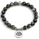 Pulseira labradorita flor de lótus cinzento / 17 cm