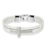 Pulseira masculina com cruz prata branco / 21 cm