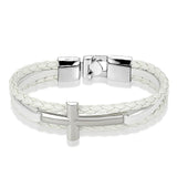 Pulseira masculina com cruz prata branco / 21 cm