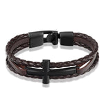 Pulseira masculina com cruz prata castanho - croix noire / 21 cm