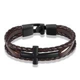 Pulseira masculina com cruz prata castanho - croix noire / 21 cm