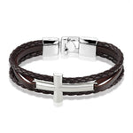 Pulseira masculina com cruz prata castanho - cruz de prata / 21 cm