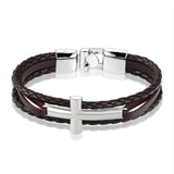 Pulseira masculina com cruz prata castanho - cruz de prata / 21 cm