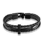 Pulseira masculina com cruz prata preto / 21 cm