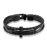 Pulseira masculina com cruz prata preto / 21 cm